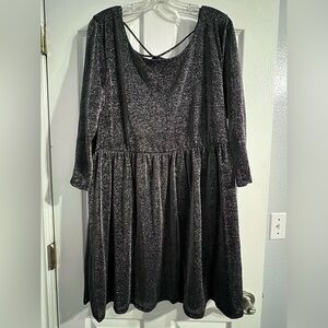 Forever 21 Plus Size Metallic Gray Glitter Long Sleeve Mini Dress - 3X